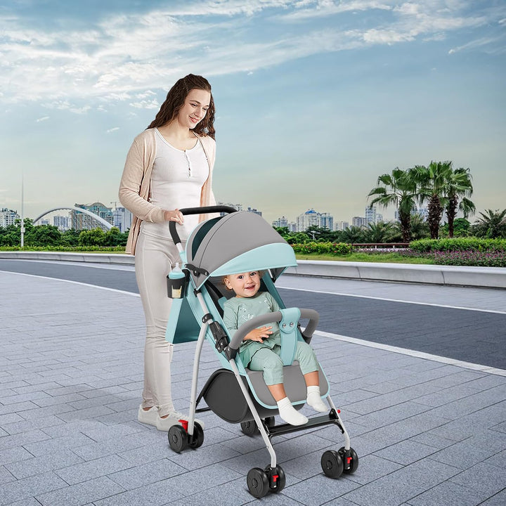 OHMG Kinderwagen mit kompaktem Gehstock, 0 – 36 kg, Reisekinderwagen mit Wattepads und Moskitonetz,