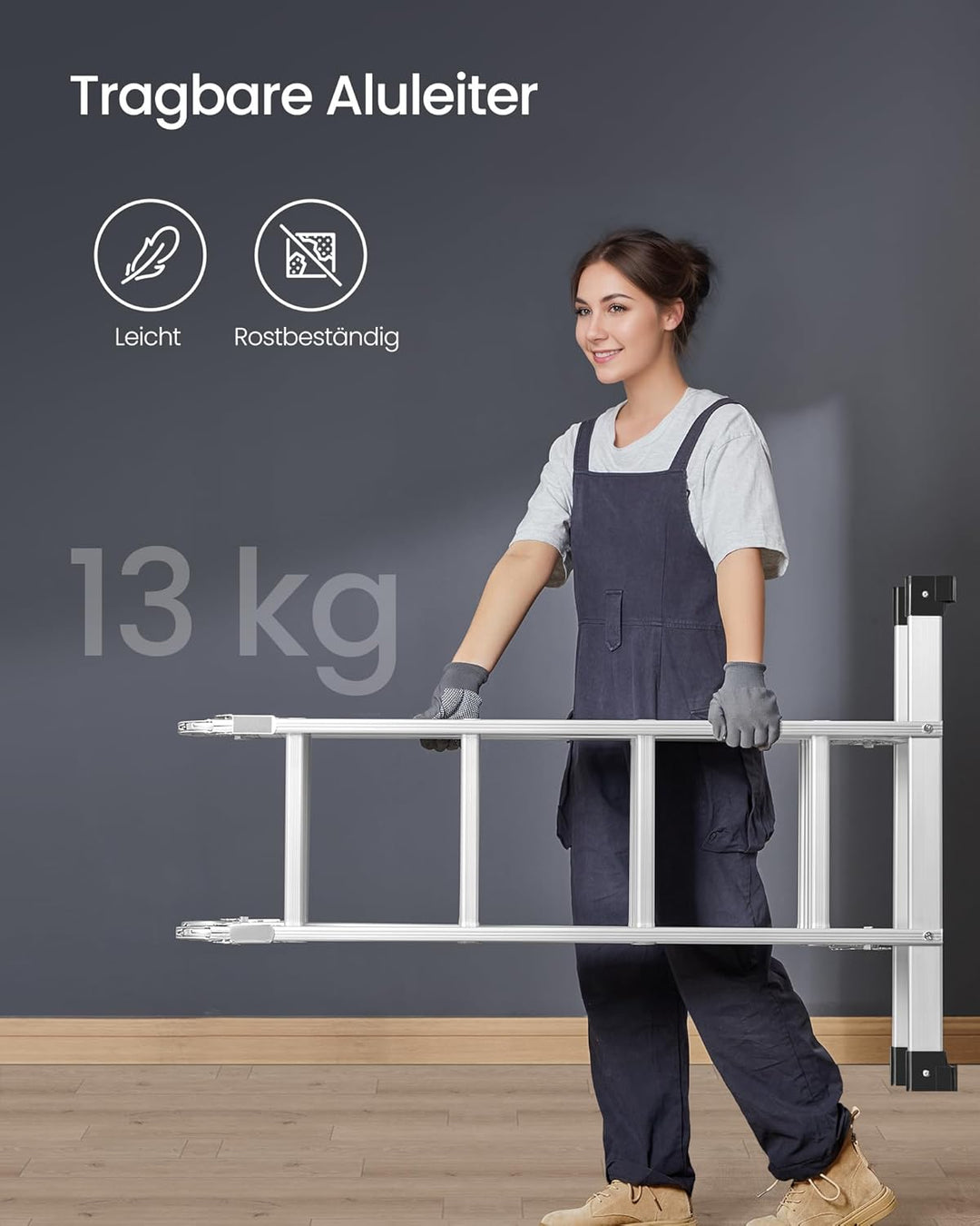 SONGMICS Leiter Mehrzweckleiter, 4 x 4 Stufen, bis 150 kg | Trittleiter, Aluleiter, Haushaltsleiter,