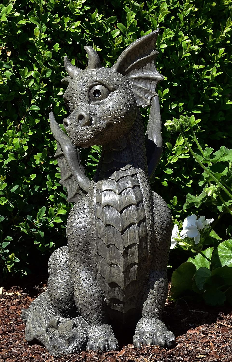 Drachen Gartenfigur Drachenkind sitzend gross