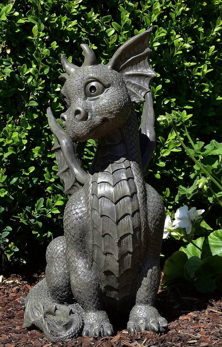 Drachen Gartenfigur Drachenkind sitzend gross