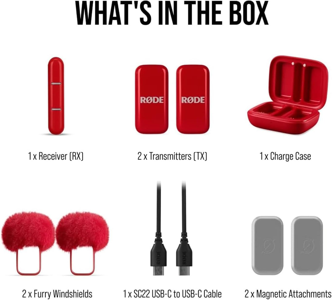 Rode Wireless Micro Drahtloses Mikrofon-System USB-C für Smartphones Rot mit keepdrum Mikrofasertuch