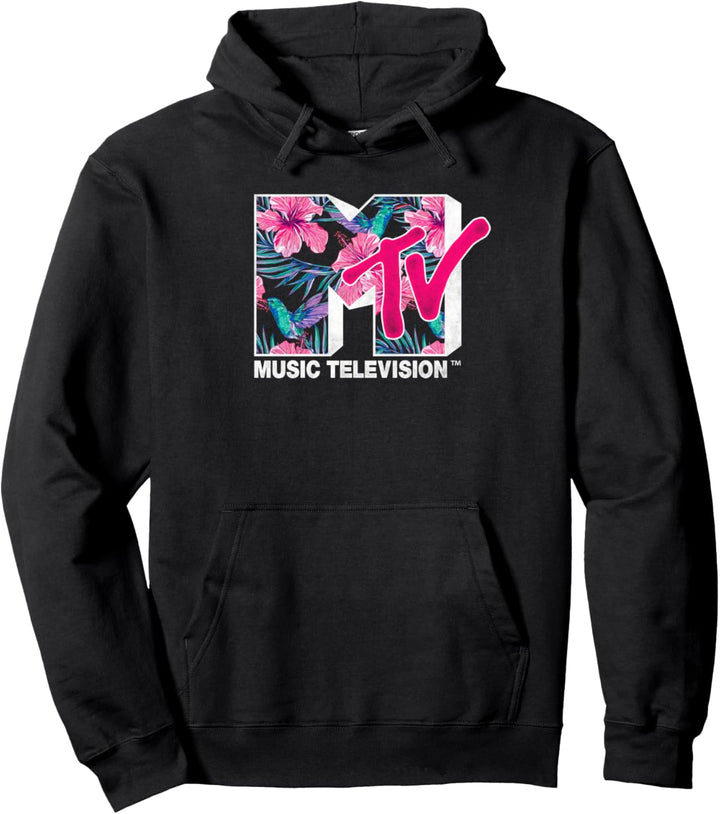 MTV Tropical Hummingbird Pattern Fill MTV Logo Pullover Hoodie
