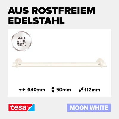 tesa Moon White Doppel-Handtuchstange, matt weiss - Badetuchhalter mit 2 Stangen - zur Wandbefestigu