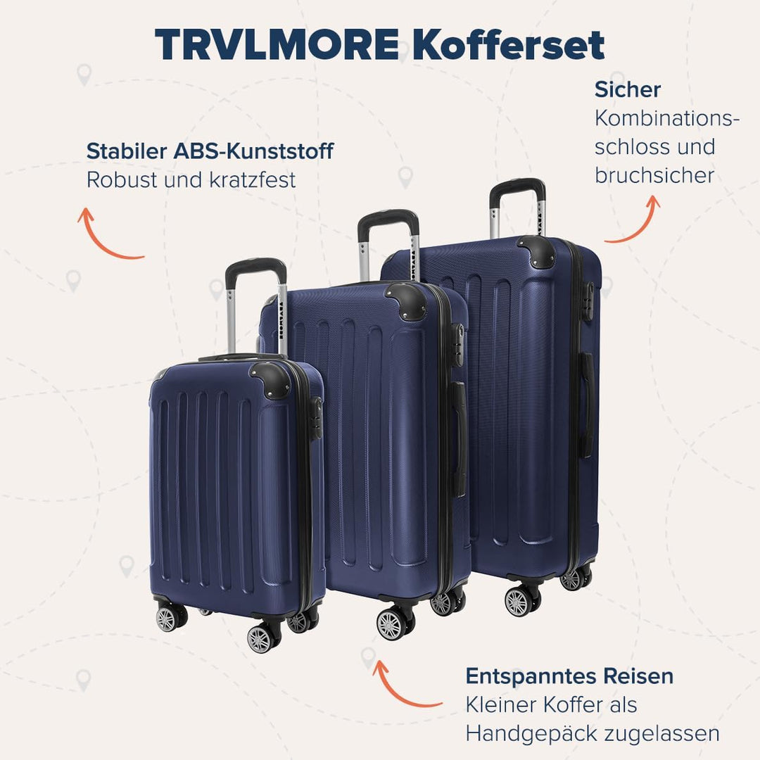TRVLMORE Kofferset 3 Teilig Hartschale - Koffer & Trolleys Set - Reisekoffer Set 3 Teilig - Koffer S