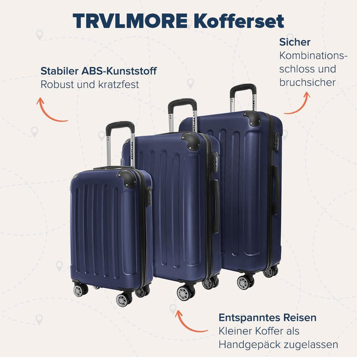 TRVLMORE Kofferset 3 Teilig Hartschale - Koffer & Trolleys Set - Reisekoffer Set 3 Teilig - Koffer S