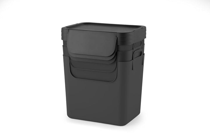 Jive Rotho Recycling Müllsystem anthrazit 3er-Set Mülltrennsystem 30l für die Küche, Kunststoff (PP