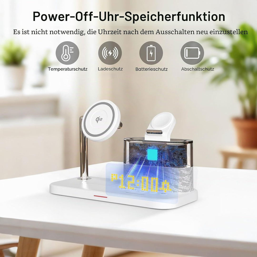 5-in-1-Kabellader mit Wecker, kabellose LadeStation mit Nachttischlampe kompatibel mit iPhone 17 16