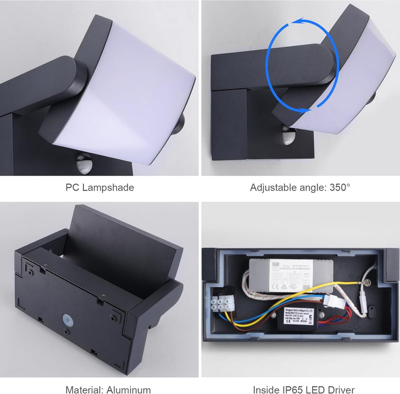 Klighten 24W Aussenwandleuchte Aussenlampe mit Bewegungsmelder IP65 Wandleuchte Innen Aussen Wandlam