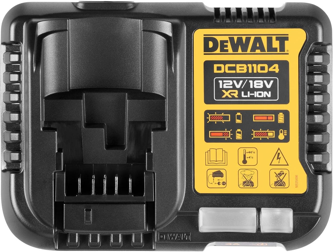 Dewalt System-Schnelladegerät DCB1104 (4 A Ladestrom, lädt alle DEWALT XR Schiebe-Akkus von 10,8 bis