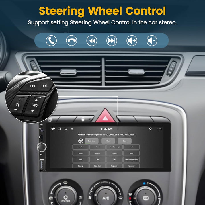 Hikity 1 DIN Wireless Carplay Autoradio 6,9” Touchscreen Auto Radio Android Auto Bildschirm mit Blue