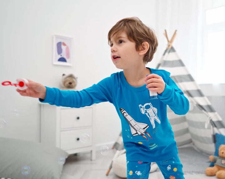 Jungen Pyjama Langarm 4-teilig Kleine Kinder Nachtwäsche Schlafanzug Set 2-14 Jahre, 4 Stück Bl