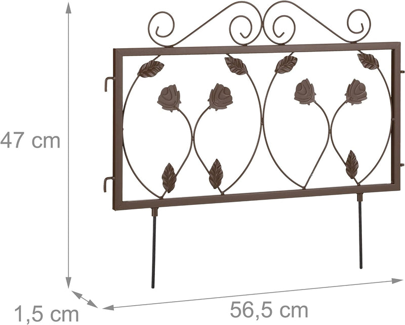 Relaxdays Beetzaun Metall, 4 Zaunelemente, HxB je 47x56,5 cm, Garten Beeteinfassung zum Stecken, flo