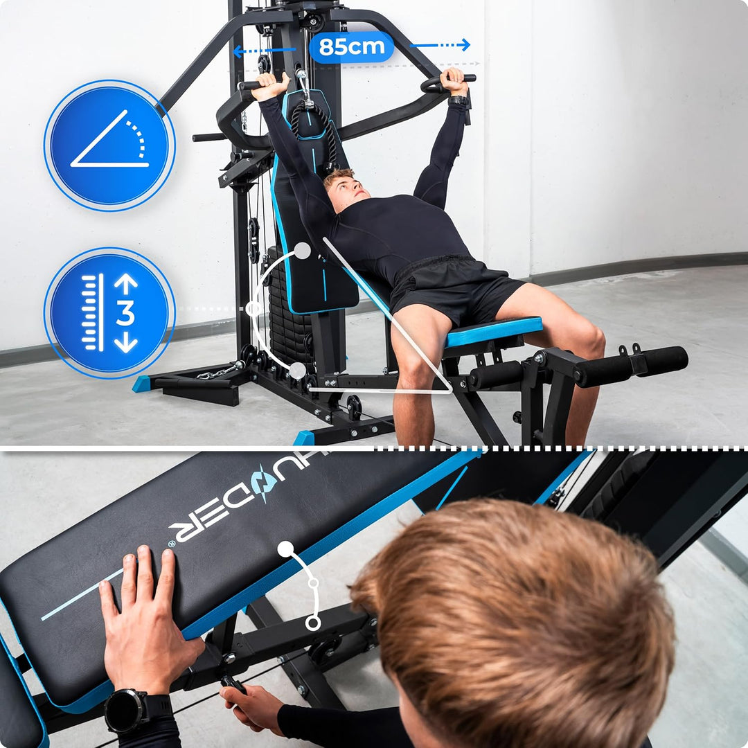 THUNDER Multifunktionale Kraftstation Home Gym Fitnessstation mit Kabelzug & Muskelaufbau Training Z
