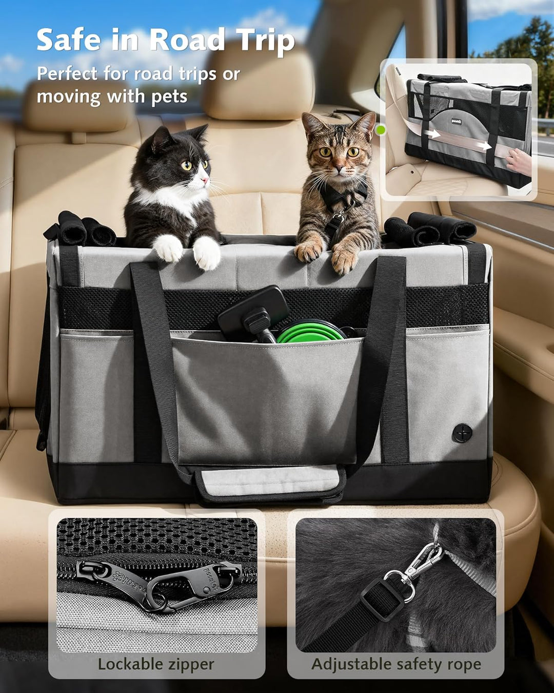 pecute Katzentasche Transporttasche Stabiler Halt Haustier Tragetasche, Transportbox Katze Leicht, F