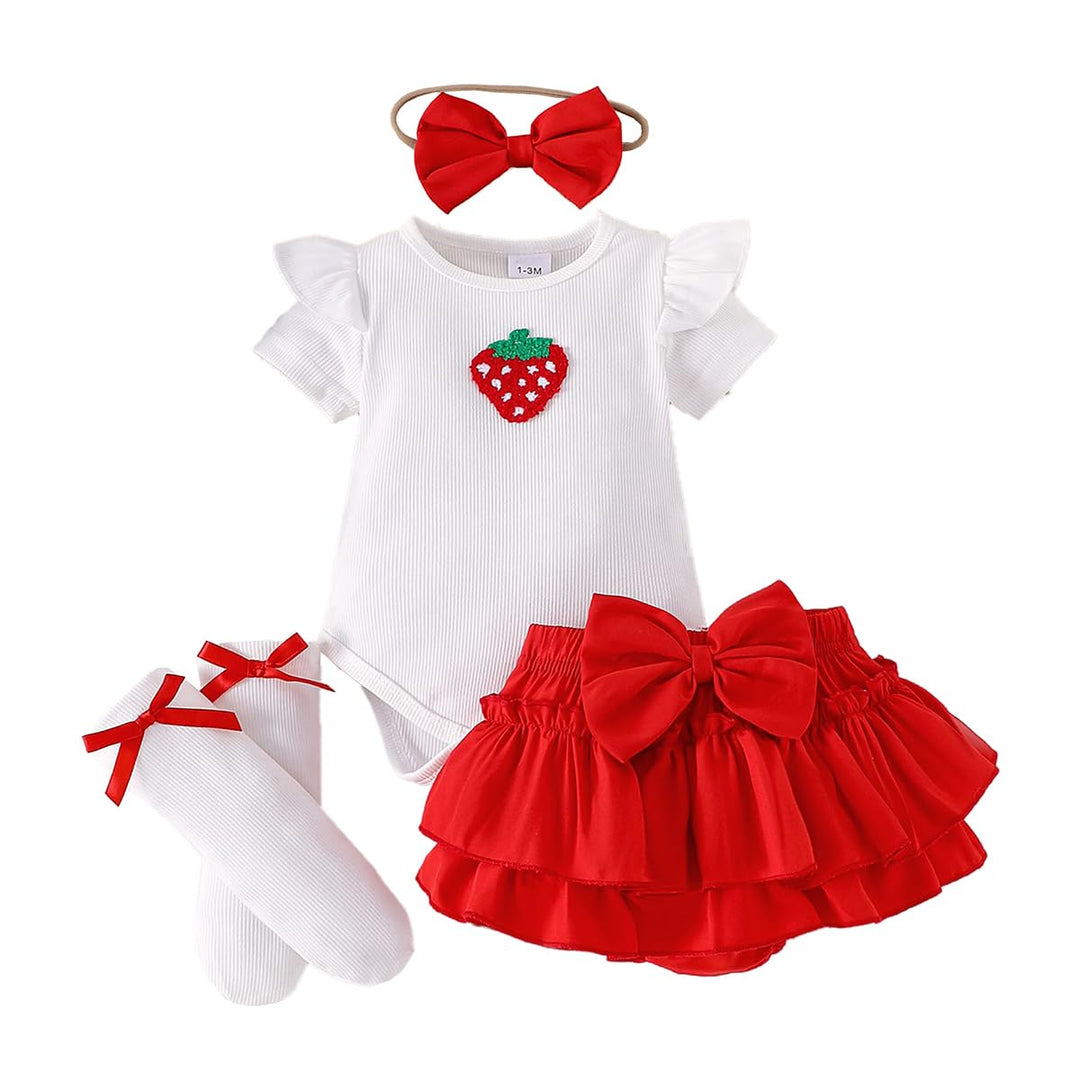 Neugeborene Baby Mädchen Sommer Outfit Rüschen Kurzarm Top+ Bowknot Bloomers Tutu Rock Shorts+ Stirn
