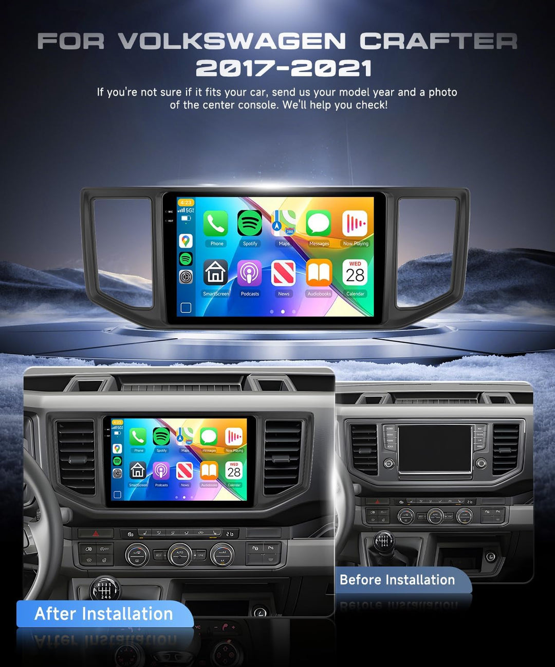 VECHTEL 4G+128G Autoradio Android 15 für VW Crafter 2017-2021, 10.1 Zoll In-Cell HD Touchscreen mit