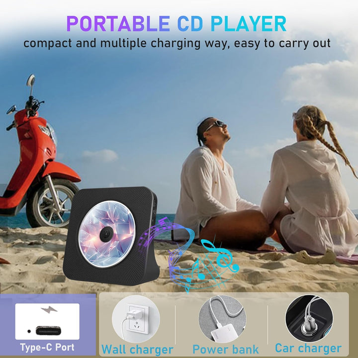 Bluetooth CD Player mit Radio, Tragbar CD Player für Zuhause, Desktop CD Player mit integriertem Dua