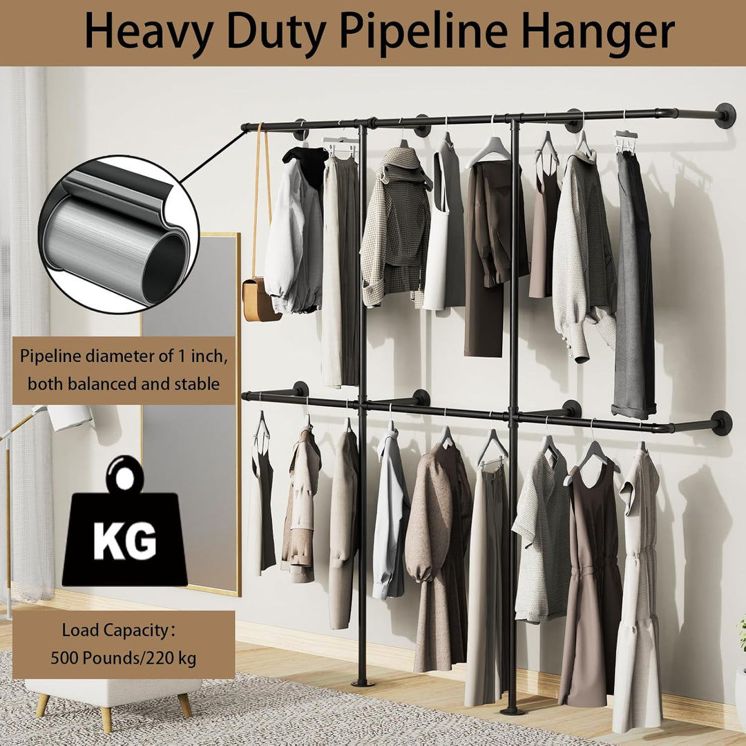 Kleiderstange Wandmontage 300 kg Traglast - Offener Kleiderschrank oder Kleiderständer industrial go