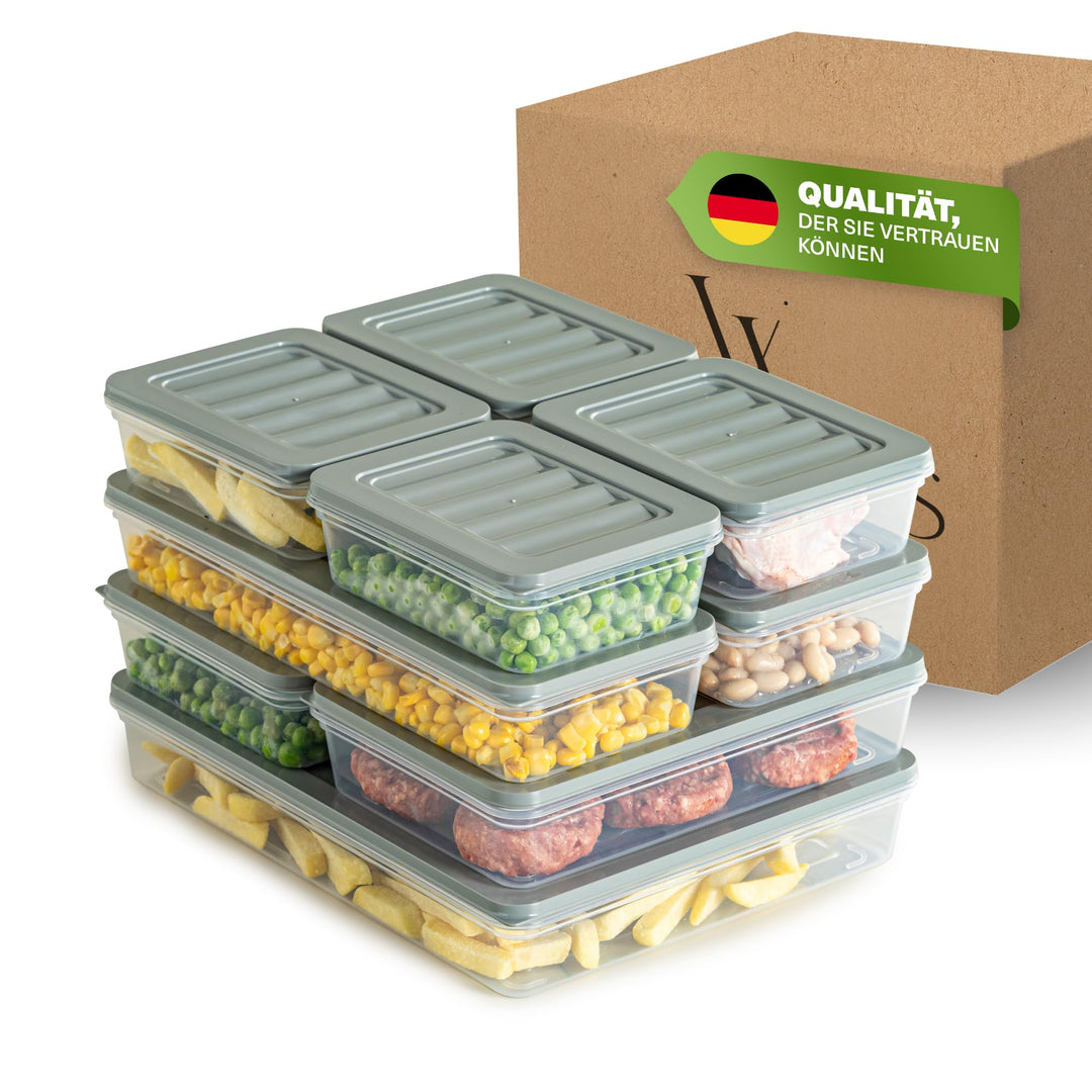 Viwares Stapelbare Frischhaltedosen 9er Set, Gefrierfach & Kühlschrank Organizer mit Deckel, Frostfe