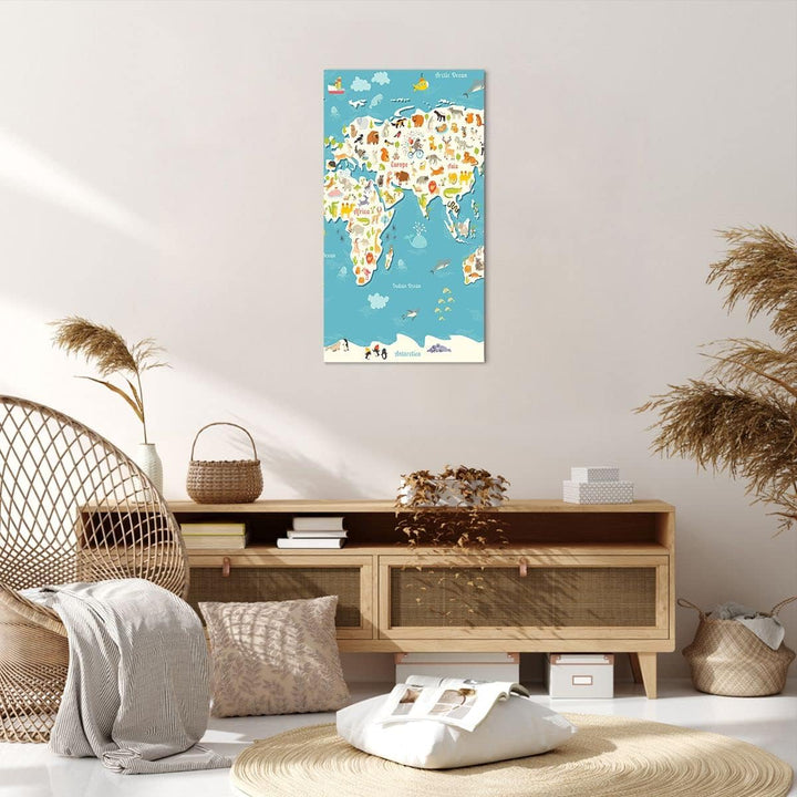 Bilder auf Leinwand 55x100cm Leinwandbild mit Rahmen Geographie Globus Grafik Illustration Gross Wan