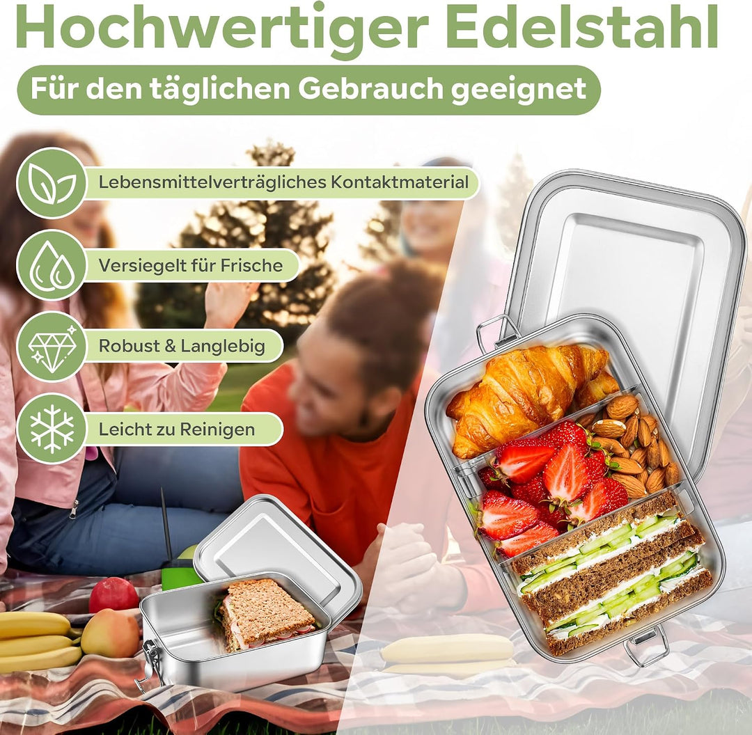 Joyfair Brotdose mit Fächern, Edelstahl, 2400ml 1 2400ml, 1 2400ml