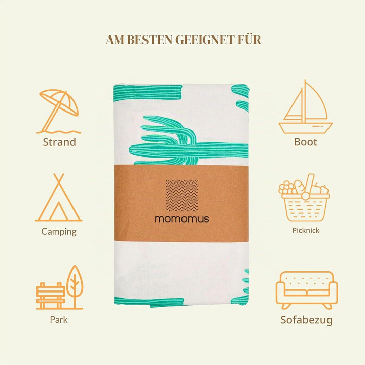 MOMOMUS Picknickdecke Gross für Strand - Dünn, Sandabweisend, XXL - Sandfreie Stranddecke, Strandmat
