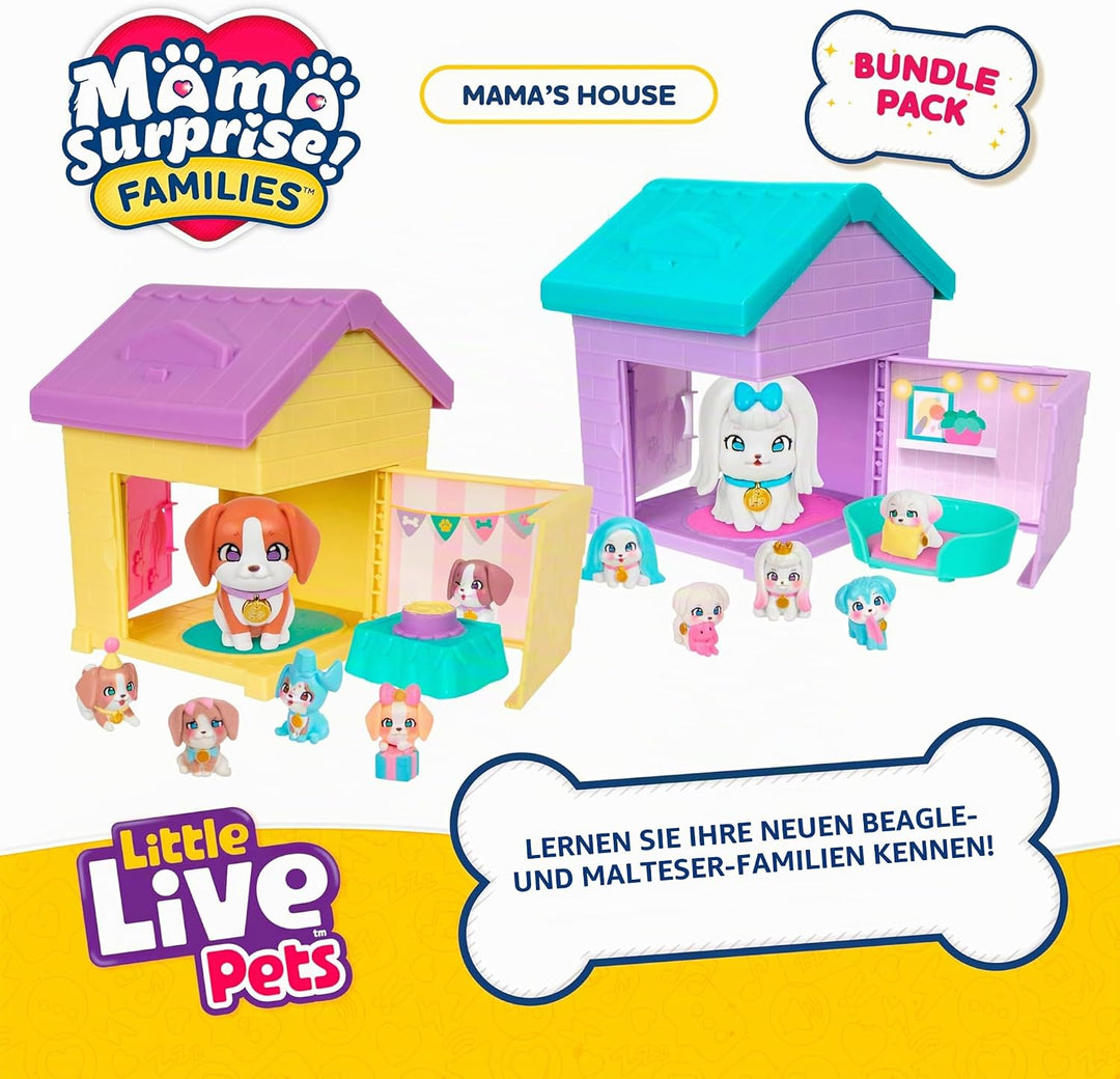 Little Live Pets Mama Surprise Families – Mamas Hütte-Packung, Bulldogge & Spaniel, 2 Hütten & Welpe