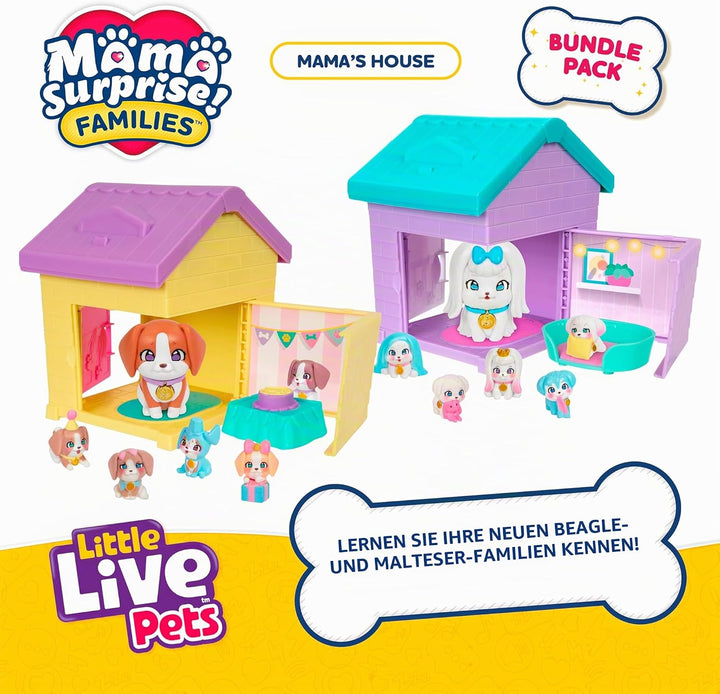 Little Live Pets Mama Surprise Families – Mamas Hütte-Packung, Bulldogge & Spaniel, 2 Hütten & Welpe