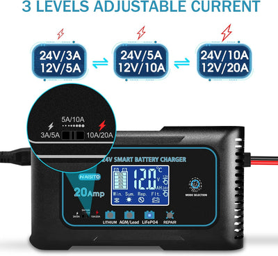 20AmpLithiumBatteryCharger，12Vand24VLifepo4，Lead-Acid(AGM/Gel/SLA。。) PortableCarBatteryCharger，Batte