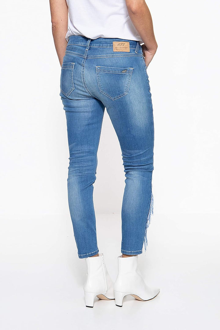 ATT Jeans Damen Slim Fit Jeans Mit Fransenaufsatz Am Unterschenkel Slim Fit Jeans Leoni 32W / 27L Bl