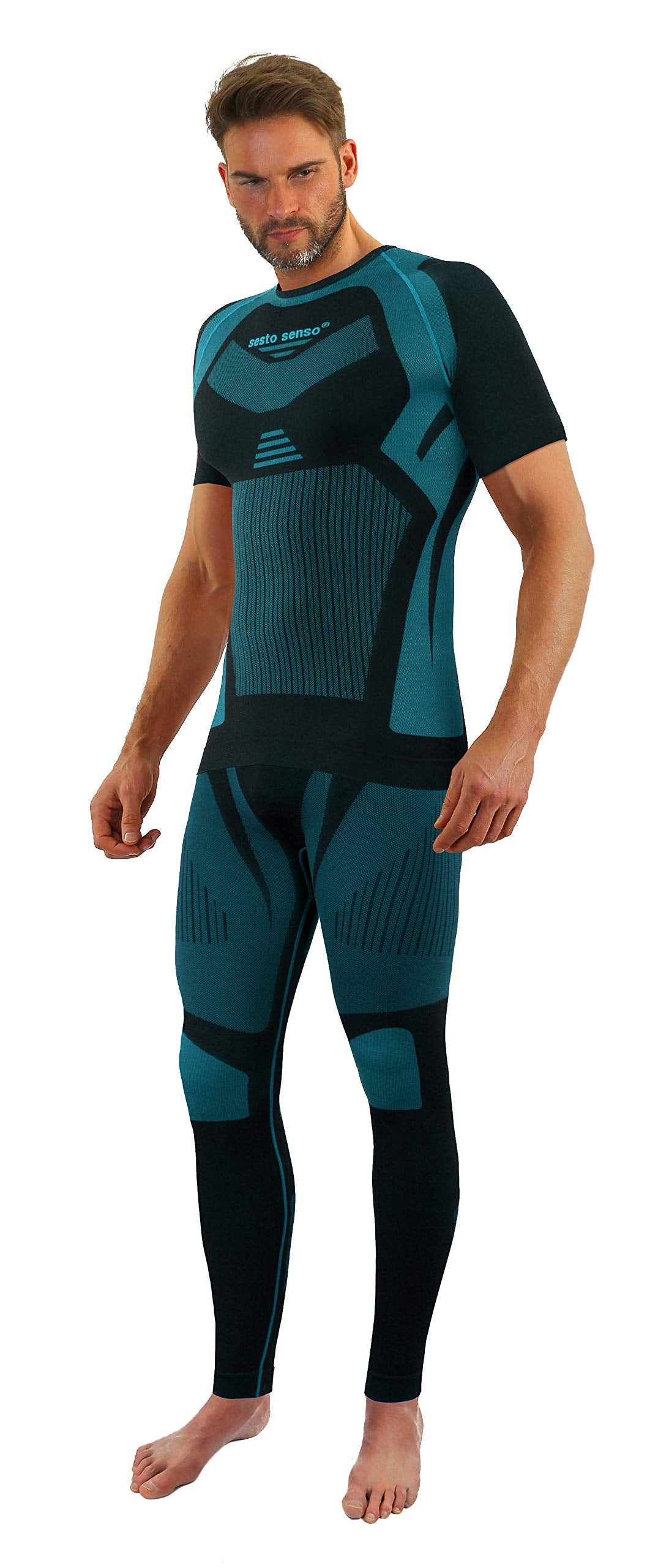 sesto senso Herren Funktionsunterwäsche Set Kurzarmhemd Leggings Schnelltrocknend Skiunterwäsche M G