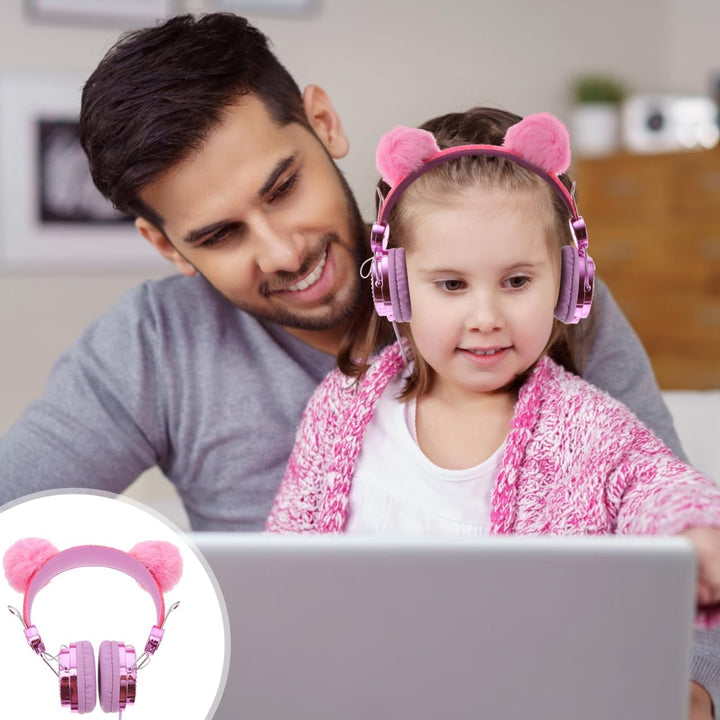 HOMSFOU Junge Mädchen-Headset mit Mikrofon Flauschigem Bommel-Design und Farbenfroher Gestaltung Kom