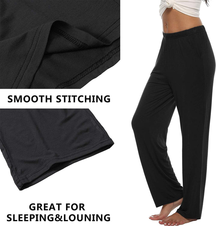 MoFiz Damen Schlafanzughose Lang Pyjamahose Nachtwäsche Weich Loungehose Freizeithose mit Taschen S