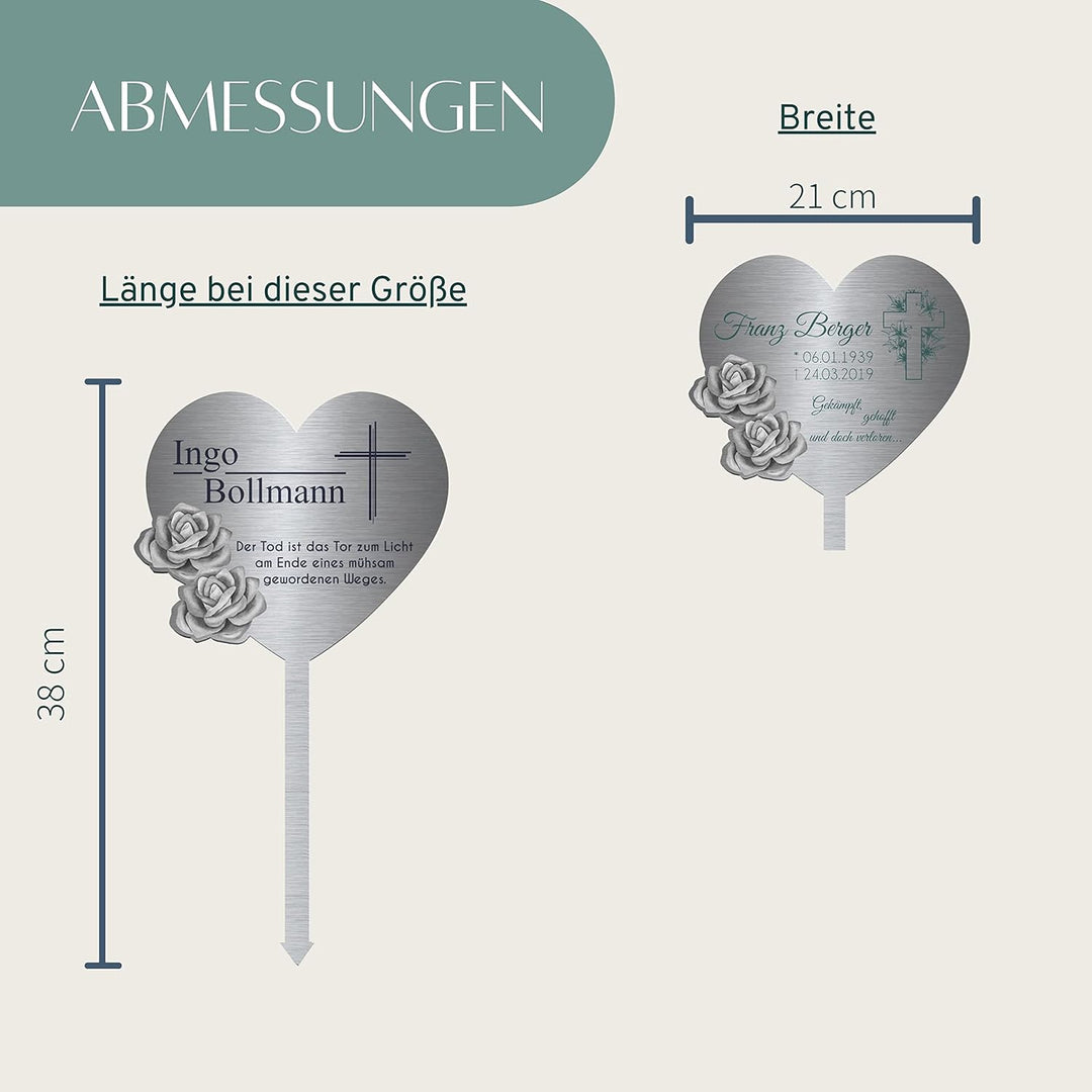 Edelstahl Grabstecker - Grabherz | Personalisierte Grabdekoration Grabschmuck wetterfest | persönlic