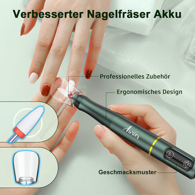 Auriox Kabellos Tragbar Nagelfräser, 12 in 1 Profi Maniküre und Pediküre Set 25000 u/min, Akku Elekt