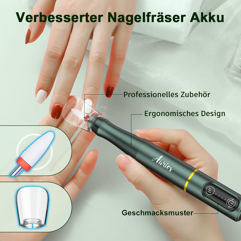 Auriox Kabellos Tragbar Nagelfräser, 12 in 1 Profi Maniküre und Pediküre Set 25000 u/min, Akku Elekt