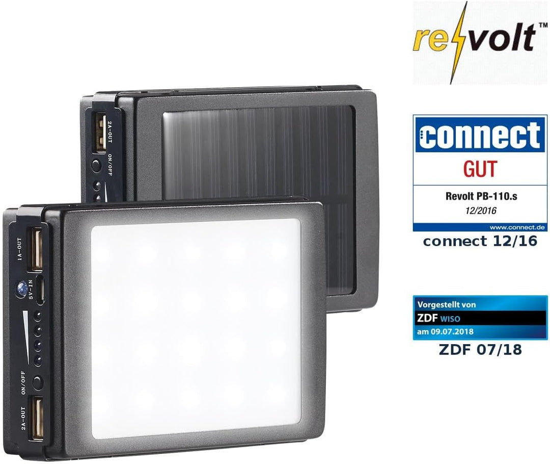 revolt Taschenlampe Solar: 2in1-Solar-Powerbank mit Campingleuchte, 11.000 mAh, 20 LEDs, 240 lm (Sol