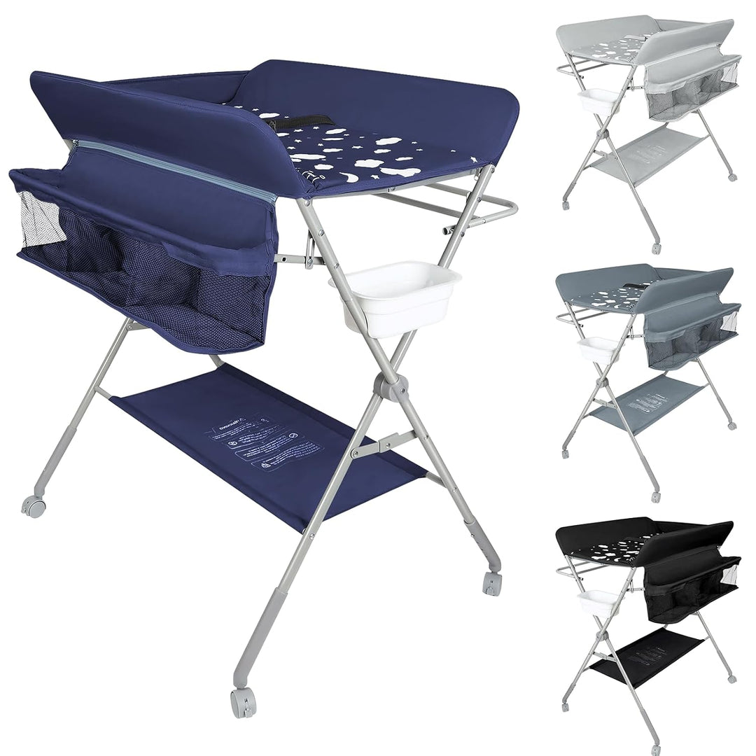 Baby Wickelkombi - klappbare Wickelkommode, mobiler Wickeltisch mit Wickelauflage, Sicherheitsgurt u