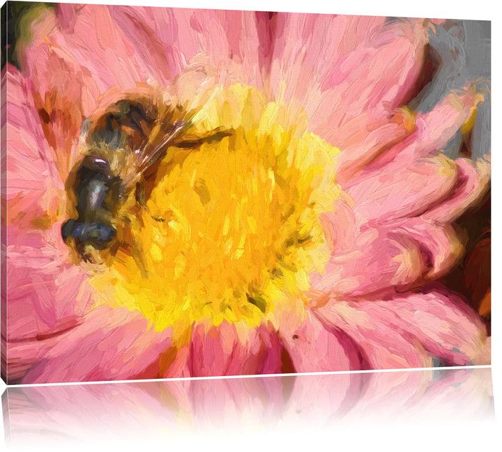 winzige Biene auf Margarete schwarz/weiss Deluxe Format: 100x70 cm auf Leinwand, XXL riesige Bilder