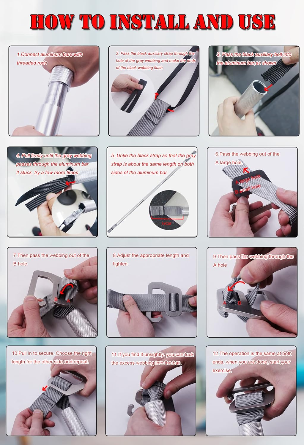 J Bryant Fitness-Widerstandsband, Übungsstange, grosser Haken, robuste Stange 96 cm lange Stange, 96