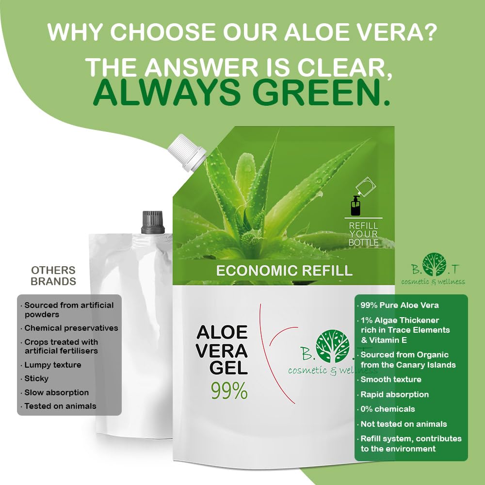 B.O.T Cosmetic & Wellness - Bio Aloe Vera Gel aus Spanien | Feuchtigkeitsspendend, Beruhigt Sonnenbr