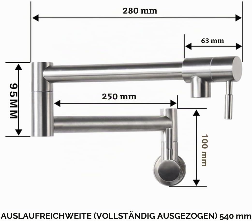 HomeLava Faltbar Wasserhahn Küche Wandmontage Topffüller Spültischarmatur Einhand Küchenarmatur Kalt