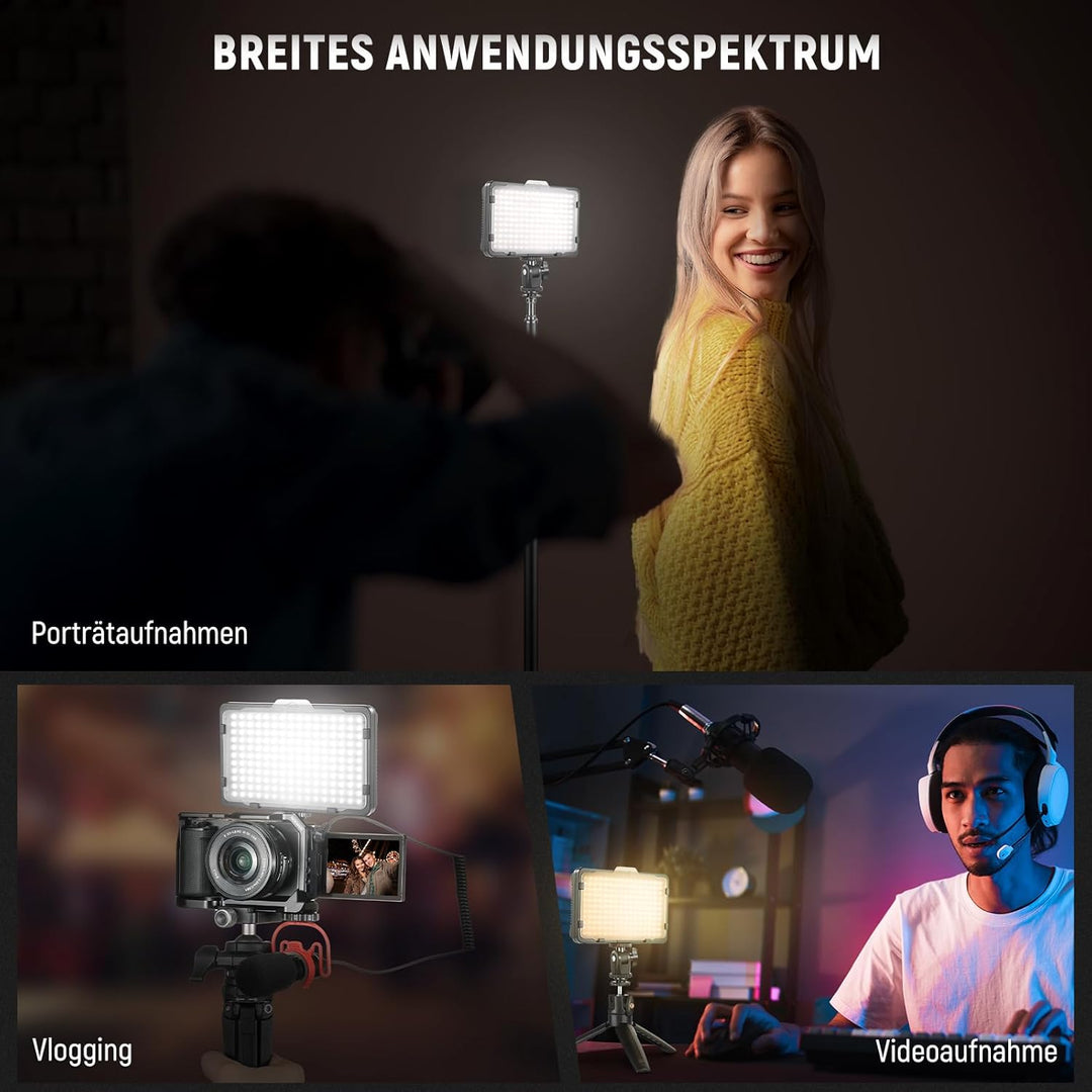 NEEWER 176 LED Videoleuchte Streaming Licht 5600K dimmbar Videolicht Panel mit 1/4 Zoll Gewinde, Key