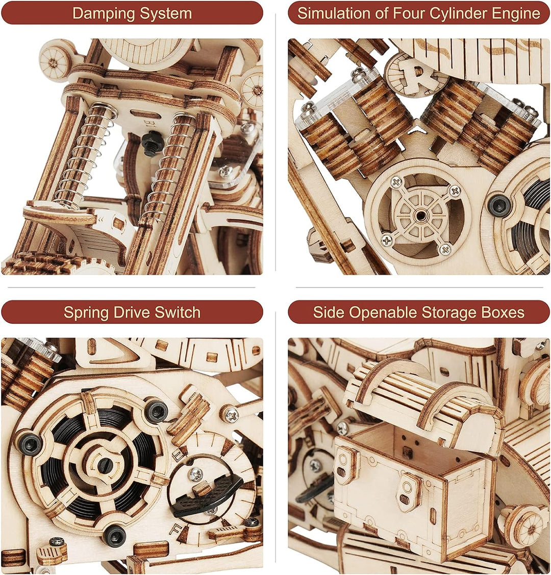 ROBOTIME 3D Motorrad Puzzle, Holz Modellbautze für Erwachsene, DIY Bewegliches Fahrrad Fahrzeugmodel
