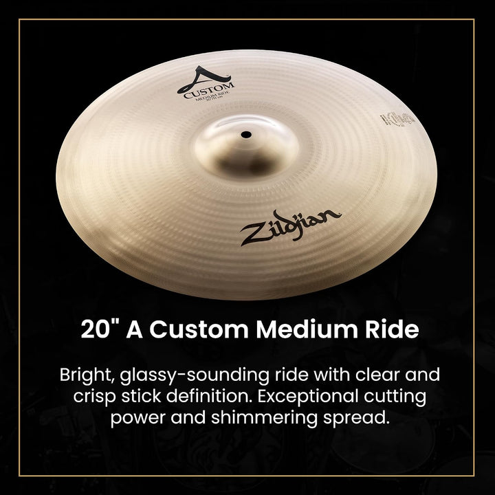 Zildjian A Custom Series Cymbal Box Set - 14" Hi-Hats, 16"/18" Crash, 20" Medium Ride A Custom 4 Pac
