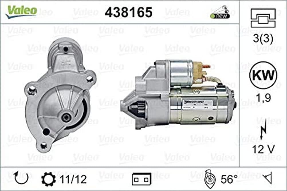 VALEO 438165 Starter Nennleistung: 1,9 kW Stop & Start: NO Zähnezahl: 11/12 zähne Spannung: 12 V Dre