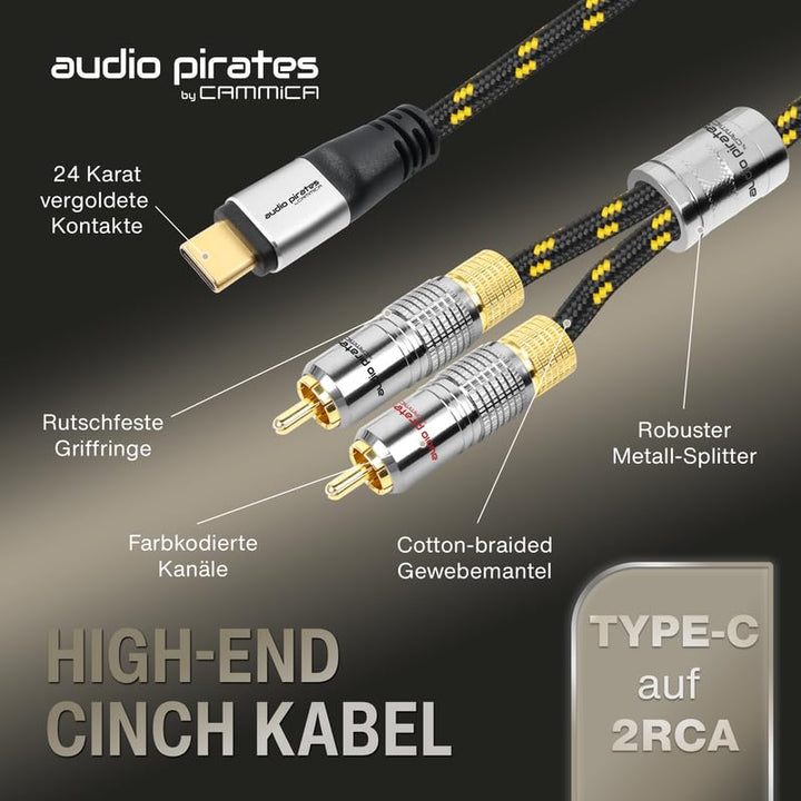 audio pirates by cammica USB-C auf 2x RCA Clinch Stecker, RCA-Kabel, Audio-Kabel | High-End Audiokab