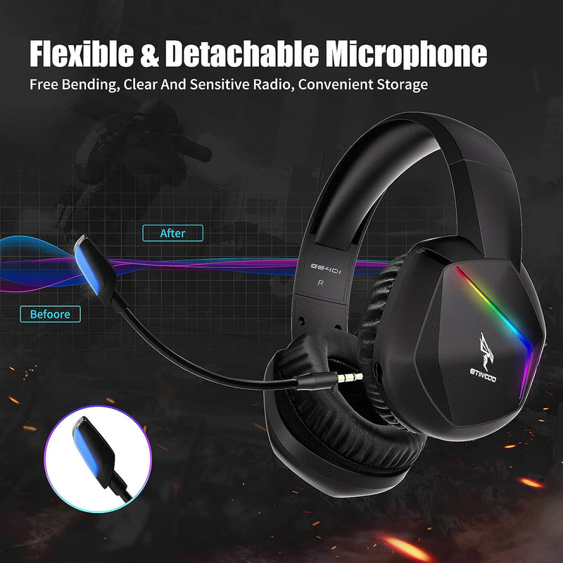 Somic 2.4G Wireless-Gaming-Headset für PS4, PS5, PC mit abnehmbarem Mikrofon und RGB-Regenbogen-LED,