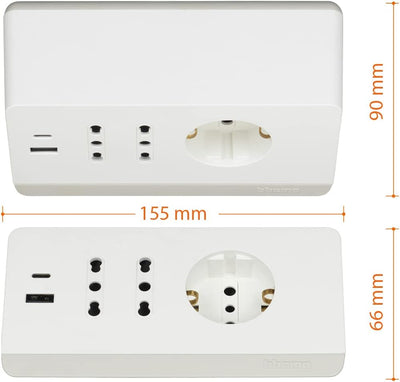 BTICINO Steckdosenleiste mit 5 Steckdosen, 2 USB-Steckdosen 3 A, 1 Mehrzweck-Schuko 10/16 A und 2 Zw