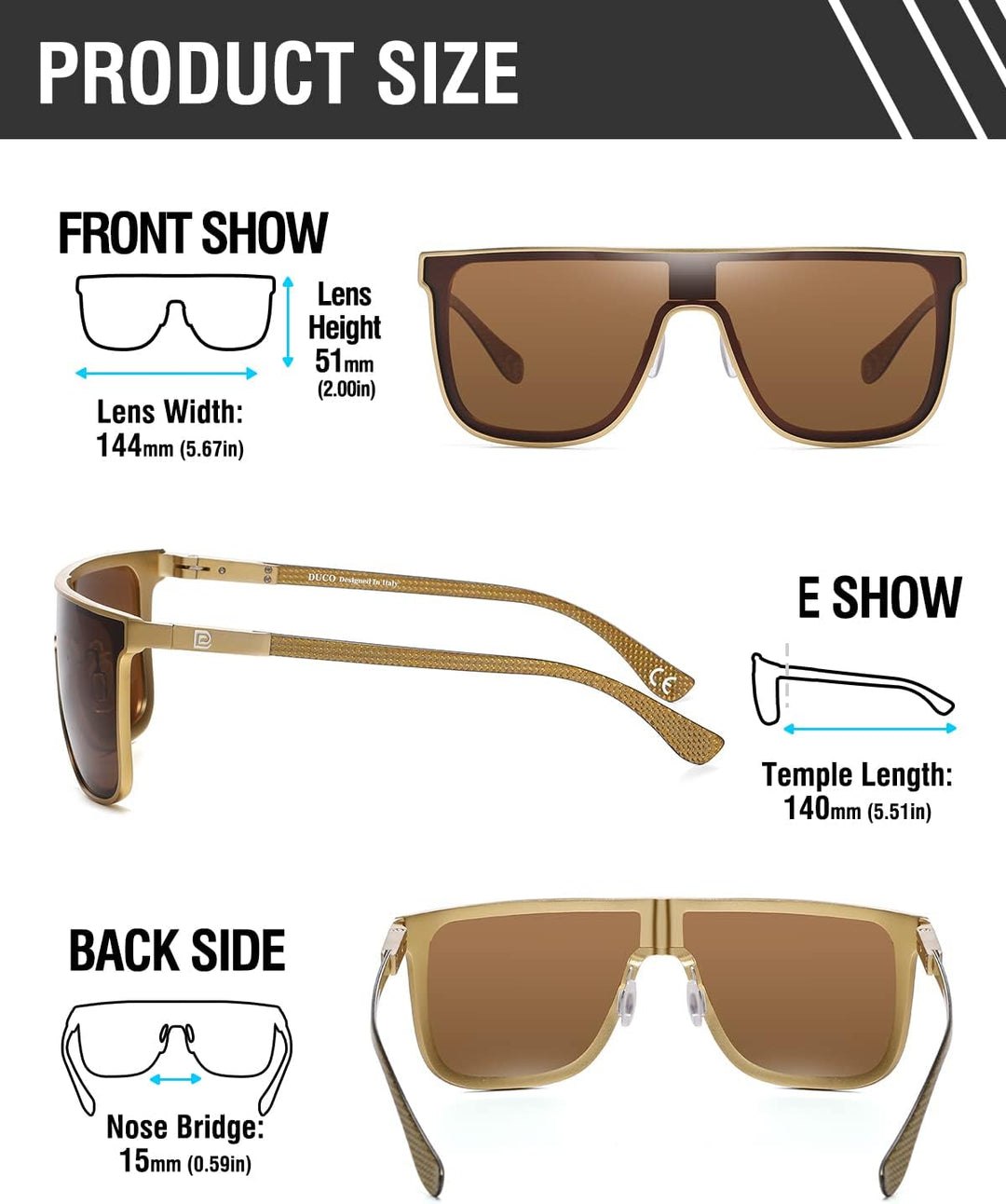 DUCO Herren Sonnenbrille Polarisierte Quadrat Sonnenbrille für Herren Carbon Fiber Tempel Sonnenbril